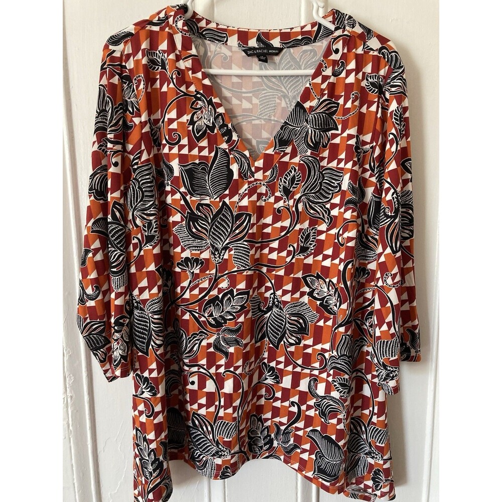 Zac & Rachel Women’s Blouse 1X Floral/Geometric Excellent Condition Multi Color